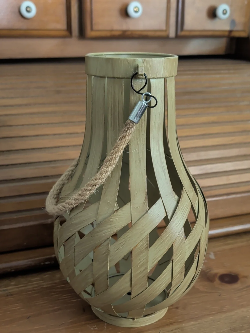 Natural Woven Rope Metal Lantern Sand Home Accent